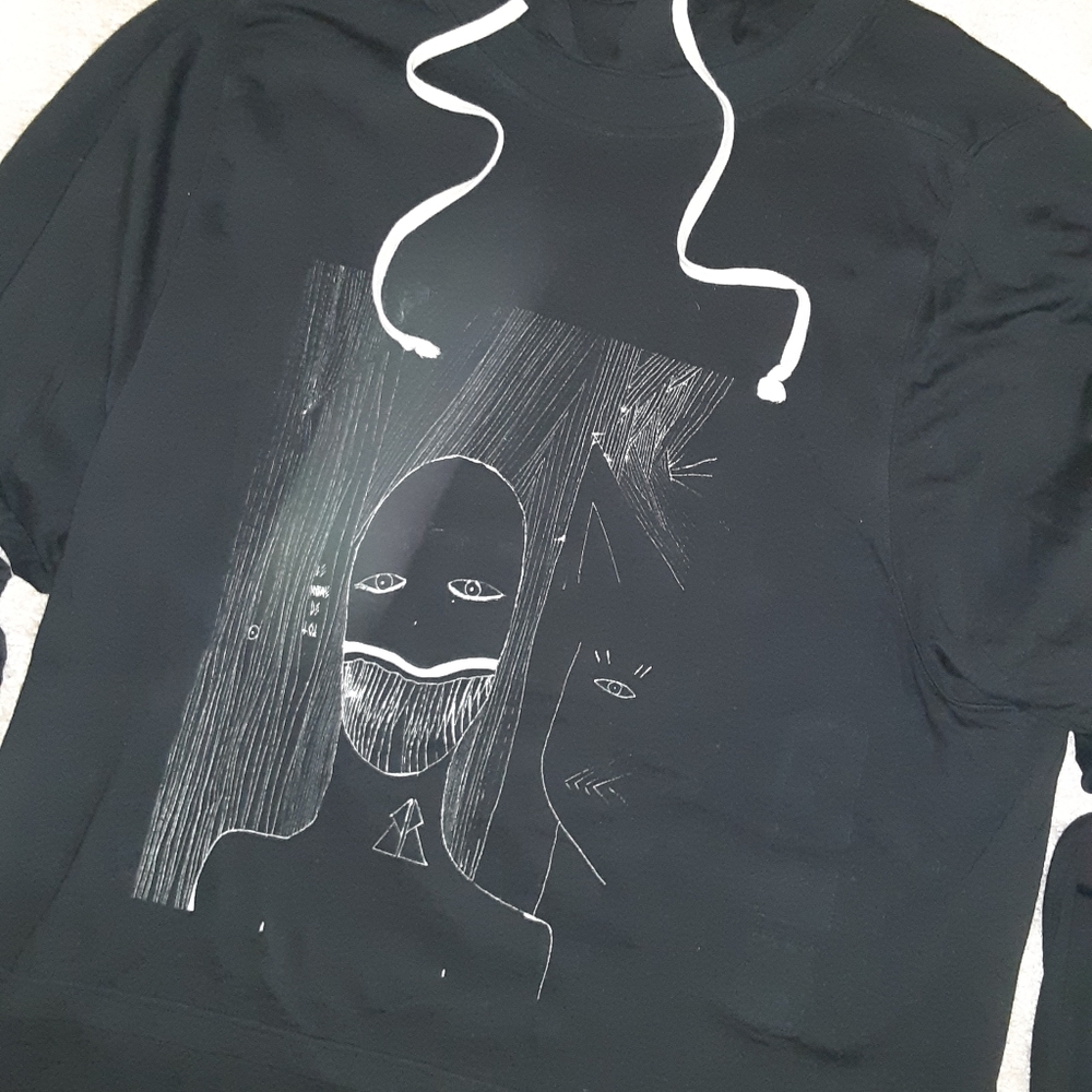 MEN'S RICK OWENS DRKSHDW ABSTRACT FACE PRINTED HOODIE - Picture 6 of 8